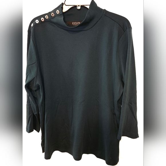 Isaac Mizrahi Women's Dark Green Long Sleeve Top with Button Detail - Picture 1 of 3